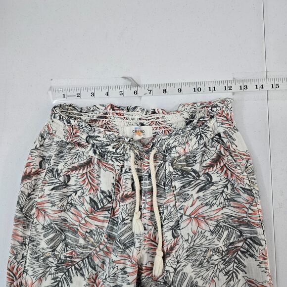 Cali 1850 Los Angeles XS Linen Viscose Tropical Leaf Print Drawstring Pants - Picture 3 of 11